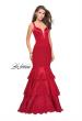Picture of: Satin Prom Dress with Laser Cut Detail and Tulle Skirt in Red, Style: 25749, Detail Picture 1