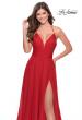 Picture of: Long Chiffon Prom Dress with Unique Lace Up Back in Red, Style: 28522, Detail Picture 1