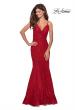 Picture of: Mermaid Lace Prom Dress with Faux Wrap Top in Red, Style: 28564, Detail Picture 1
