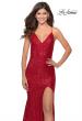 Picture of: Long Stretch Lace Prom Dress with Plunging Neckline in Red, Style: 28640, Detail Picture 1