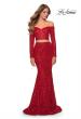 Picture of: Lace Sleeve Lace and Sequin Two Piece Prom Dress in Red, Style: 28666, Detail Picture 1