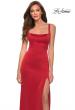 Picture of: Long Satin Prom Dress with Square Neckline in Red, Style 29349, Detail Picture 1