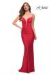 Picture of: Long Jersey Fitted Prom Dress with Front Ruching in Red, Style 29834, Detail Picture 1