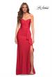 Picture of: Strapless Evening Dress with Ruffle on Slit in Red, Style: 30515, Detail Picture 1