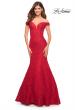 Picture of: Mermaid Lace Off the Shoulder Gown with Sheer Back in Red, Style: 30564, Detail Picture 1