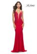 Picture of: Bedazzled Rhinestone Jersey Gown with Deep V Neckline in Red, Style: 31215, Detail Picture 1