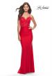 Picture of: Sheer Lace Bodice with Scallop Edge Jersey Long Dress in Red, Style: 31272, Detail Picture 1