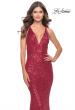 Picture of: Sequin Stretch Long Prom Dress with Banded Waist in Red, Style: 31409, Detail Picture 1