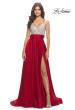 Picture of: Satin Gown with Sheer Rhinestone Bodice in Red, Style: 31592, Detail Picture 1
