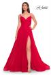 Picture of: Simple Tulle A-LIne Prom Dress with Ruched Illusion Bodice in Red, Style: 32130, Detail Picture 1