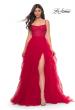 Picture of: Tulle A-Line Dress with Ruffle Skirt and Buster Rhinestone Fishnet Bodice in Red, Style: 32233, Detail Picture 1