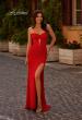 Picture of: Simple Net Jersey Prom Dress with Unique Corset Bodice in Red , Style 32734, Detail Picture 1