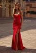 Picture of: Strapless Jersey Dress with Lace Up Back and Rhinestone Neckline in Red , Style 32931, Detail Picture 1