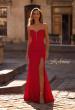 Picture of: Strapless Corset Style Prom Dress with Illusion Back in Red , Style 32941, Detail Picture 1