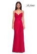 Picture of: Jersey Prom Dress with Unique Ruched Waist and Lace Up Back in Red , Style 32977, Detail Picture 1