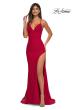 Picture of: Fitted Jersey Prom Dress with High Side Slit in Red , Style: 33080, Detail Picture 1