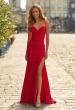 Picture of: Ruched Sweetheart Gown with Slit and Lace-Up Back in Red, Style: 33361, Detail Picture 1