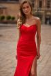 Picture of: Strapless Net Jersey Gown with Corset Bodice and High Slit in Red, Style: 33445, Detail Picture 1