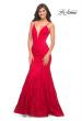 Picture of: Long Mermaid Lace Dress with Back Rhinestone Detail in Red, Style: 28355, Detail Picture 28