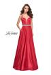 Picture of: Satin Prom Dress with A Line Skirt and Beaded Belt in Red, Style: 24821, Detail Picture 2