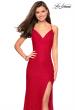 Picture of: Form Fitting Lace Dress with V Neckline and Slit in Red, Style: 27614, Detail Picture 2