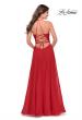 Picture of: Long Chiffon Prom Dress with Unique Lace Up Back in Red, Style: 28522, Detail Picture 2