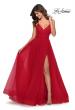 Picture of: Long Tulle Prom Dress with Criss Cross Bodice Detail in Red, Style: 28893, Detail Picture 2