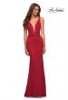 Picture of: Chic Stretch Lace Gown with Deep V Neckline in Red, Detail Picture 2