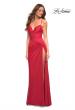 Picture of: Jersey Gown Featuring High Slit and Knot Detail in Red, Style: 30724, Detail Picture 2