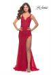 Picture of: Lace Dress with High Side Slit and V Neckline in Red, Style: 30767, Detail Picture 2