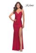 Picture of: Rhinestone Jersey Dress with Slit and Ruching in Red, Style: 31123, Detail Picture 2