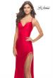 Picture of: Fringe Beaded Slit Jersey Gown with Lace Up Back in Red, Style: 31326, Detail Picture 2