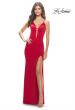 Picture of: Fitted Matte Jersey Gown with Unique Deep V Neckline in Red, Style: 31370, Detail Picture 2
