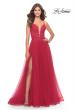 Picture of: A Line Tulle Gown with Lace Bodice and V Back in Red, Style: 31507, Detail Picture 2