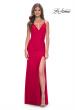 Picture of: Simple Jersey Gown with Deep V Neckline and Ruching in Red, Style: 32115, Detail Picture 2