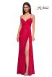 Picture of: Jersey Prom Dress with Unique Ruched Waist and Lace Up Back in Red , Style 32977, Detail Picture 2