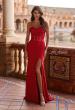 Picture of: Strapless Lace Applique Corset Gown with High Slit in Red, Style: 33399, Detail Picture 2