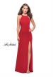 Picture of: Long Satin Halter Prom Dress with Criss Cross Back in Red, Style: 25439, Detail Picture 3