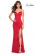 Picture of: Sultry Form Fitting Stretch Satin Dress with Leg Slit in Red, Style: 27617, Detail Picture 3