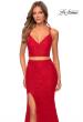 Picture of: Two Piece Lace Dress with Sheer Top and Rhinestones in Red, Style: 28590, Detail Picture 3