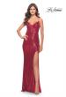 Picture of: Line Sequin Stretch Prom Dress with Defined Cups in Red, Style: 31141, Detail Picture 3