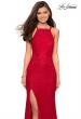 Picture of: Stretch Lace Prom Gown with Rhinestones and Slit in Red, Style: 27046, Detail Picture 4