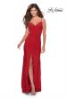 Picture of: Fully Ruched Jersey Prom Dress with Center Slit in Red, Style: 28416, Detail Picture 4