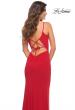 Picture of: Net Jersey Long Ruched Gown with Slit and Open Back in Red, Detail Picture 4