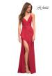 Picture of: Faux Wrap Jersey Dress with Slit and Strappy Back in Red, Detail Picture 4