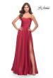 Picture of: A Line Satin Gown with Ruching and Square Neckline in Red, Style: 31105, Detail Picture 4