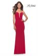 Picture of: Net Jersey Gown with Jeweled Detail in Deep V Neckline in Red, Style: 31114, Detail Picture 4