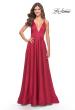 Picture of: A-Line Satin Gown with Deep V and Slit in Red, Style: 31533, Detail Picture 4