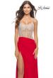 Picture of: Prom Dress with Rhinestone Sheer Bodice and Asymmetrical Skirt in Red, Style: 31537, Detail Picture 4