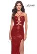 Picture of: Stretch Sequin Dress with Unique Front Cut Outs in Red, Style: 31549, Detail Picture 4